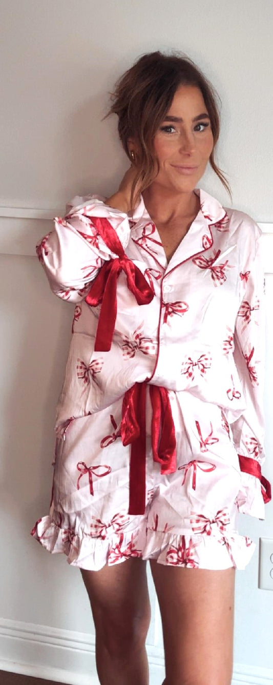 Candy Cane Bow PJ Set